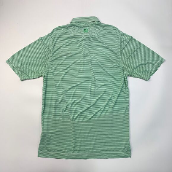FootJoy FJ Polo Shirt Mens L Large Athletic Fit Green White Striped Performance - Picture 8 of 12